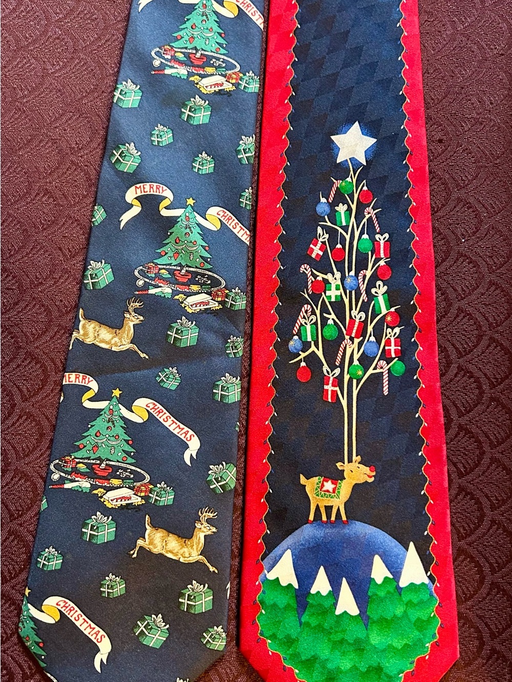 Joe Boxer Blue Christmas Print Tie and Cool Yule Red Holiday Tie